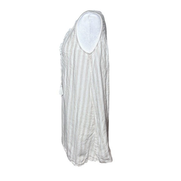 St Tropez West Linen Tank Dress Womens Sz M Taupe & White Stripe Keyhole Pockets - Picture 5 of 8